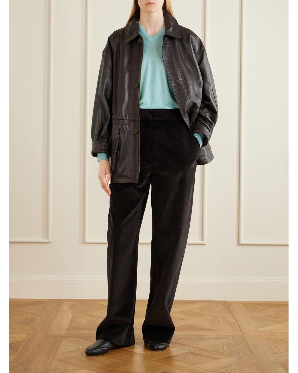 Studio Nicholson Black Grange Cotton-Corduroy Wide-Leg Pants