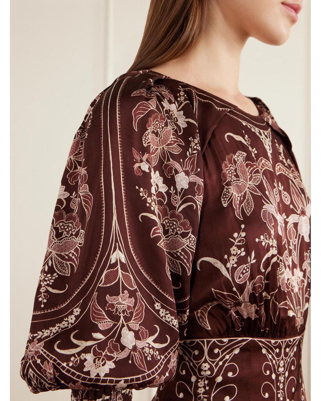Farm Rio Brown Liz Printed Satin Maxi Dress