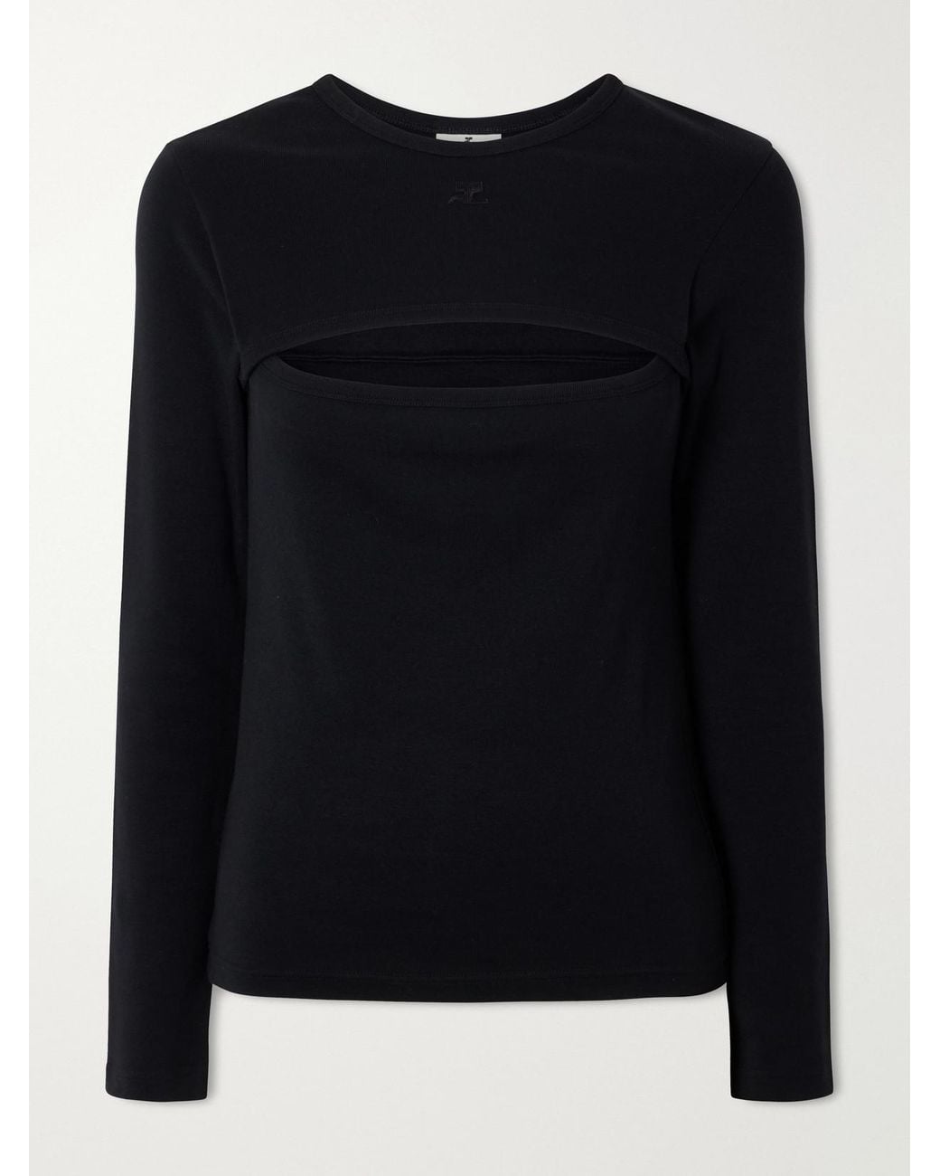 Courreges Black Slash Logo-Embroidered Cut-Out Cotton Shirt