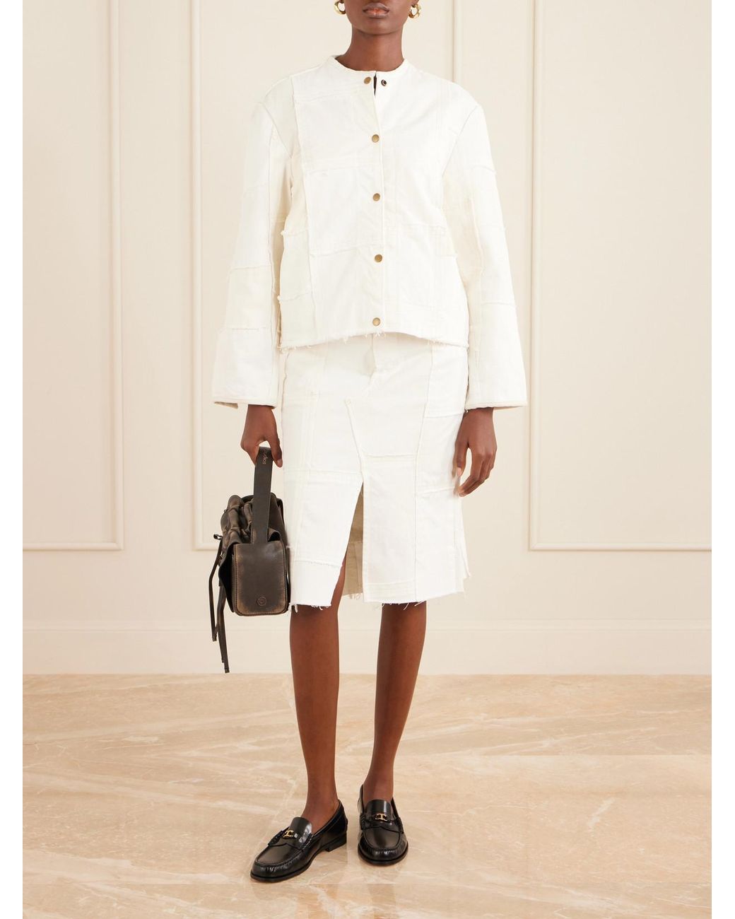 B Sides Natural Madras Distressed Denim Jacket