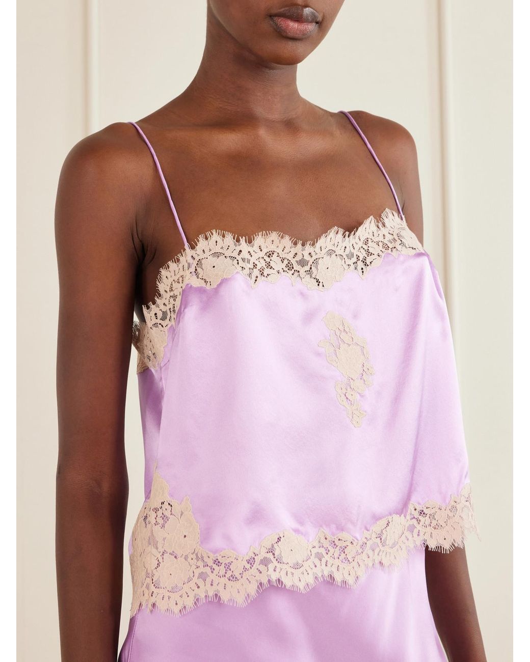 Doen Pink Avelaine Lace-Trimmed Silk-Satin Cami