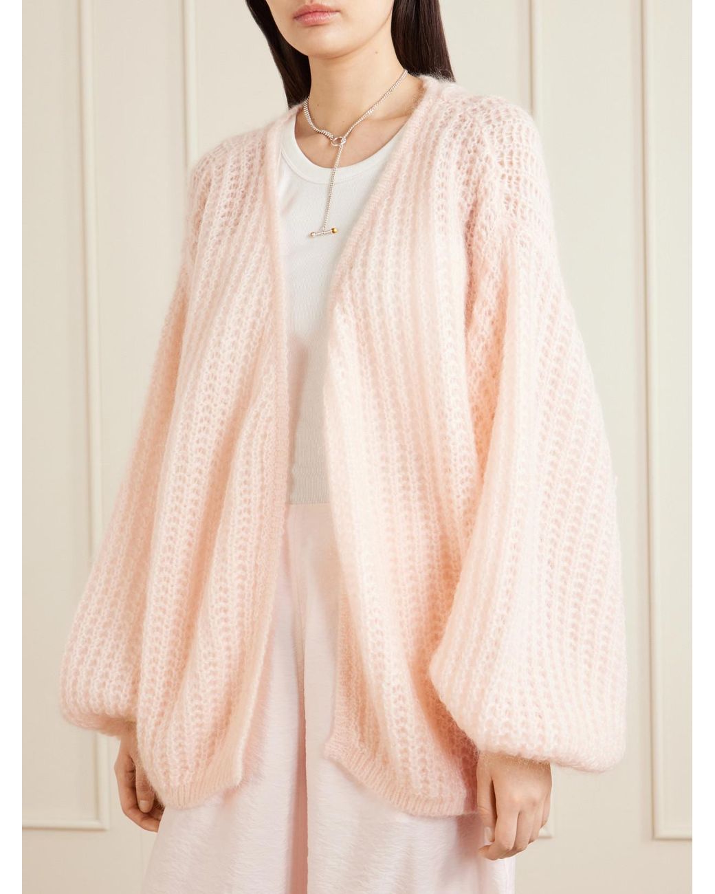 Totême  Pink Open-Knit Mohair-Blend Cardigan