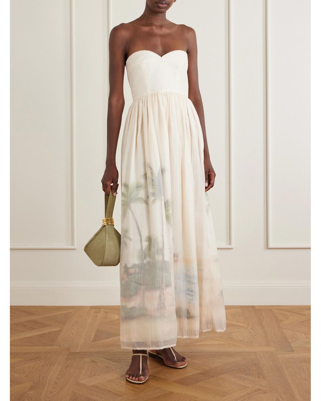 Agua Bendita White Tonia Arena Printed Organza Midi Dress