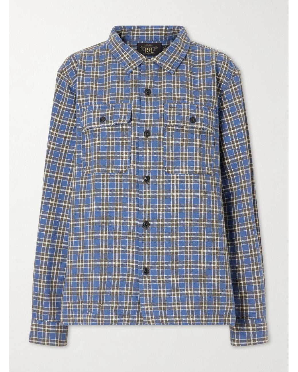 RRL Blue Matlock Camp Checked Cotton-Twill Shirt