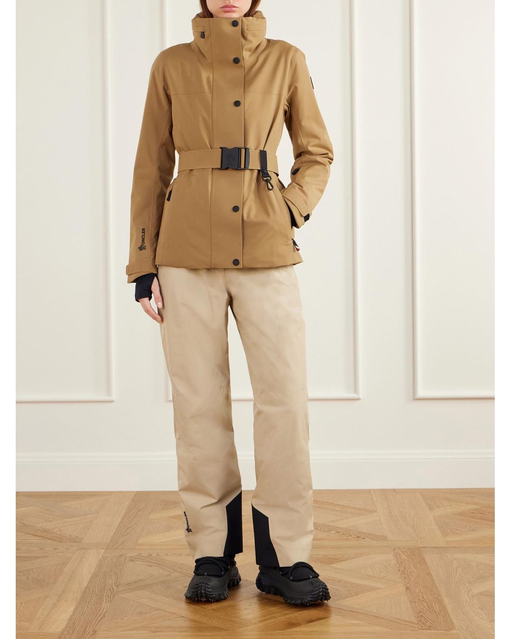 Moncler Natural Hainets Belted Shell Down Ski Jacket