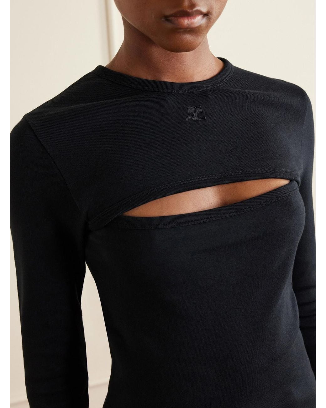 Courreges Black Slash Logo-Embroidered Cut-Out Cotton Shirt