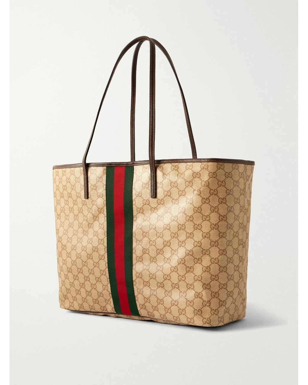 Gucci Natural Tribeca Leather-Trimmed Coated Canvas-Jacquard Tote