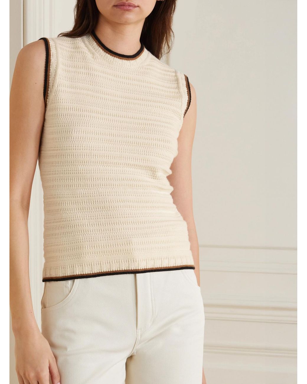 Loro Piana Natural Striped Cashmere Tank