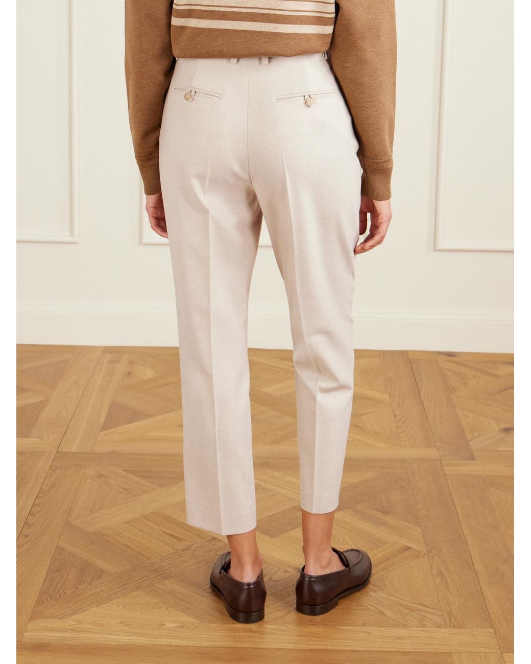 Loro Piana Natural Dermot Cropped Wool And Cashmere-Blend Flannel Straight-Leg Pants