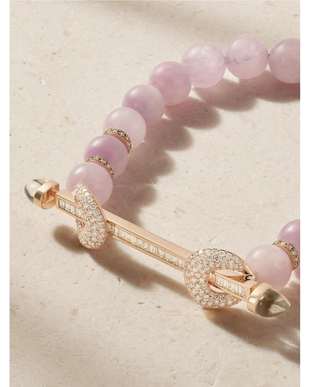 ANANYA Pink 18-Karat Rose Diamond Kunzite And Quartz Bracelet