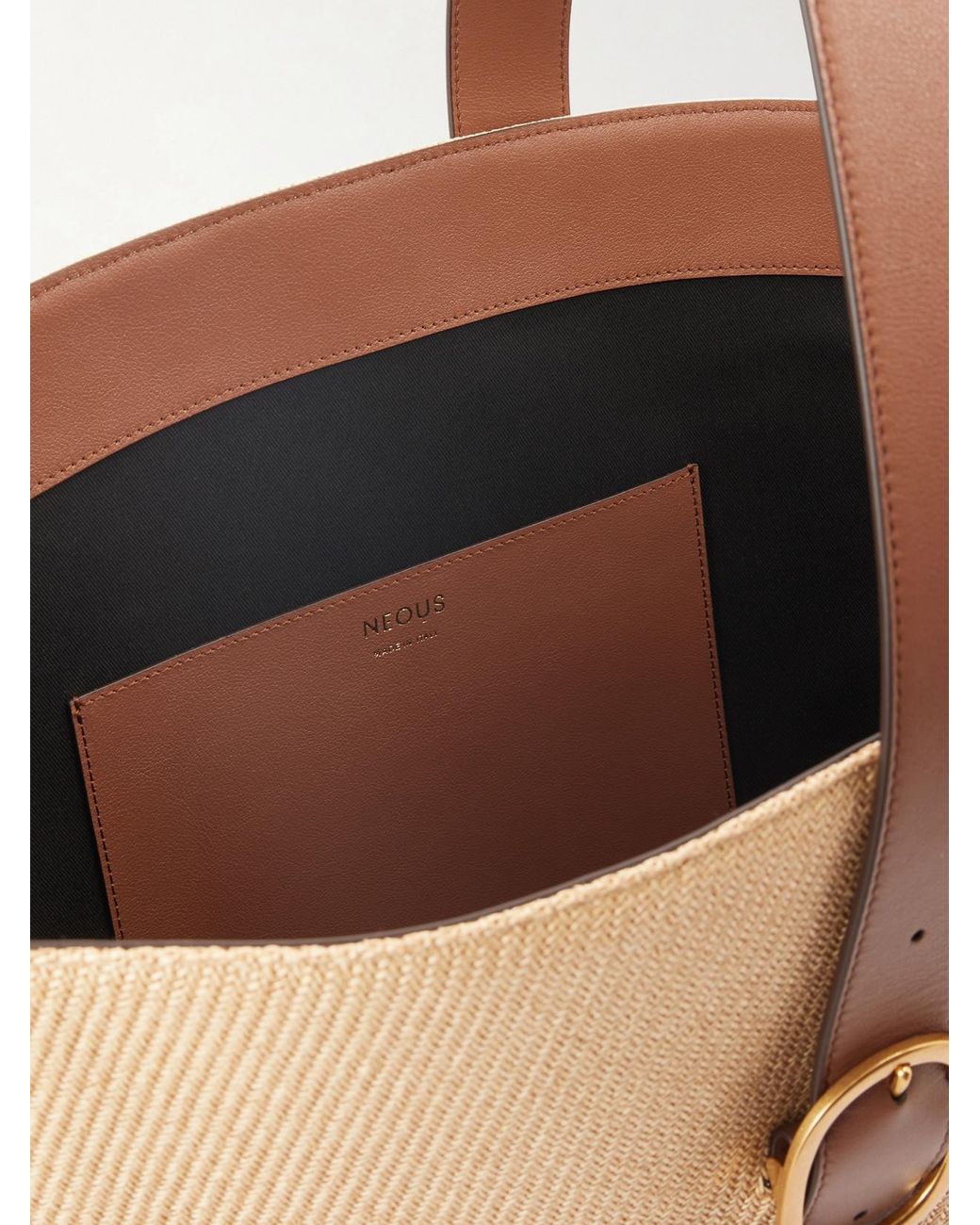 Neous Natural Apheli Leather-Trimmed Raffia Shoulder Bag