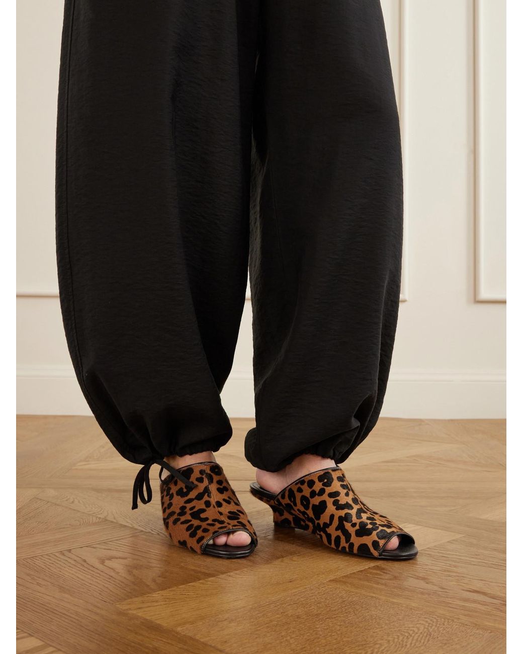 Totême  Brown Leopard-Print Cow Hair Wedge Mules