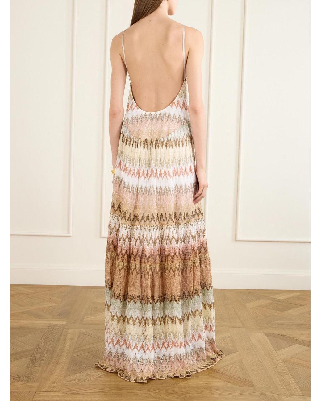 Missoni Natural Striped Metallic Crochet-Knit Maxi Dress