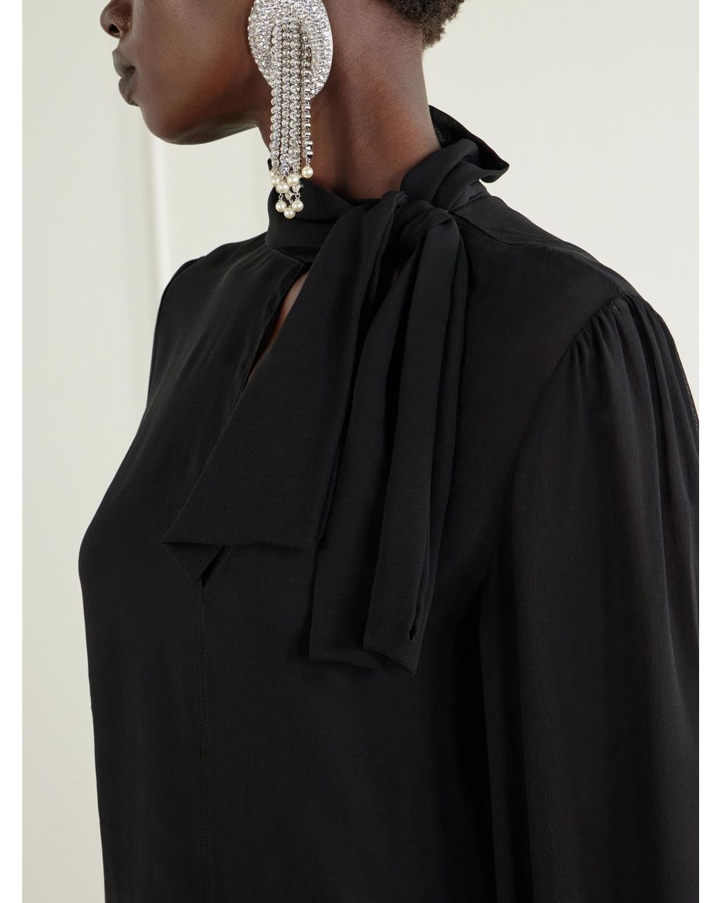 Valentino Garavani Black Bow-Detailed Silk-Georgette Blouse