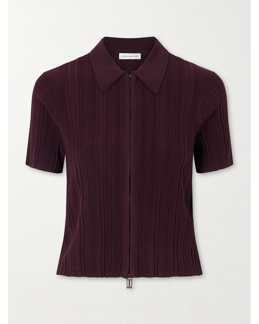 Victoria Beckham Red Ribbed Polo Top