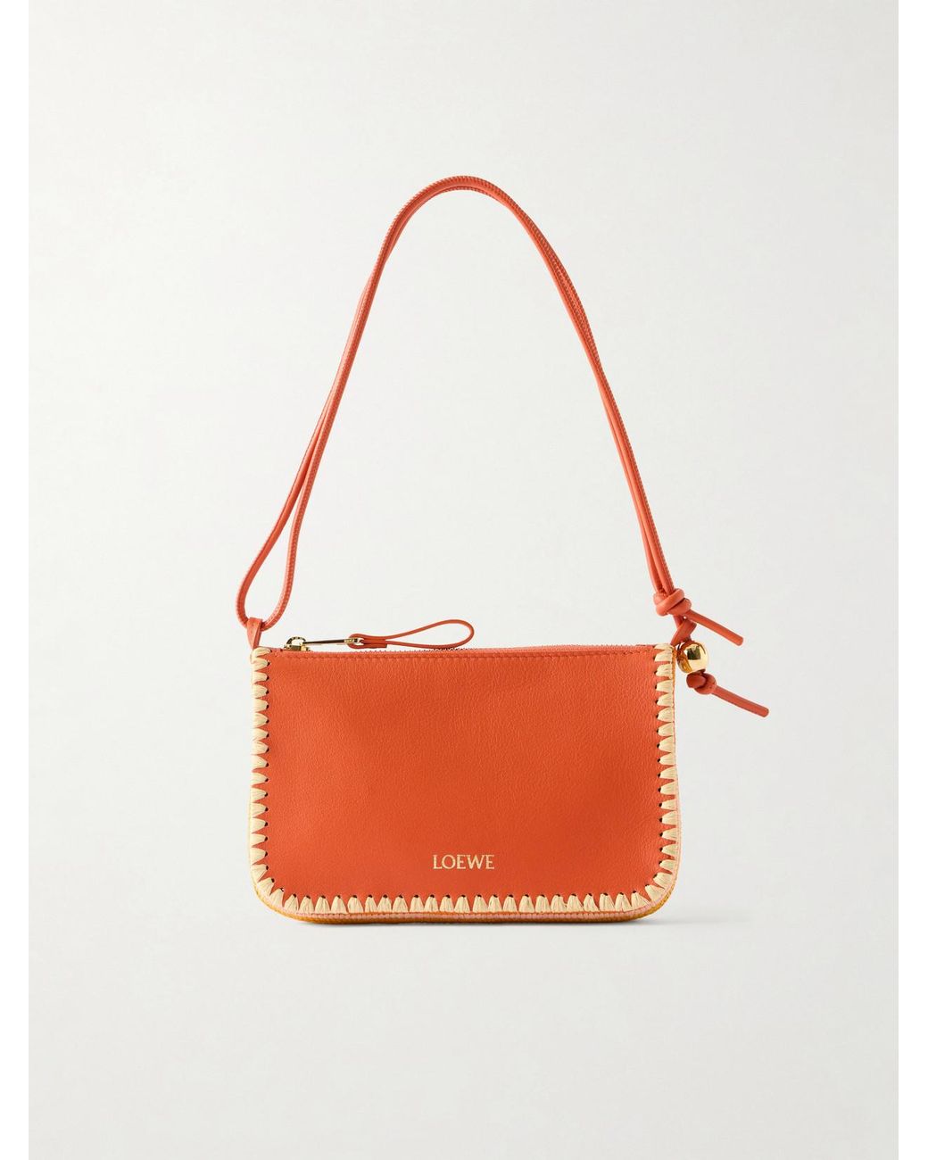 Loewe Red Paula's Ibiza Rio Raffia-Trimmed Leather Shoulder Bag