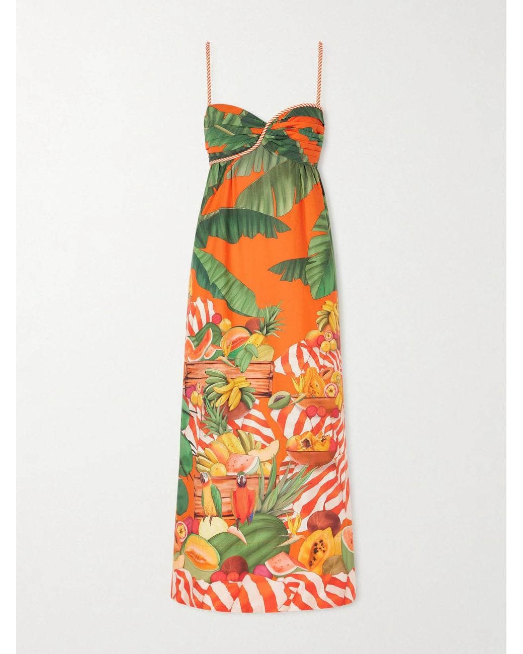 Farm Rio White Fruit Trolley Printed Cotton Midi Dress
