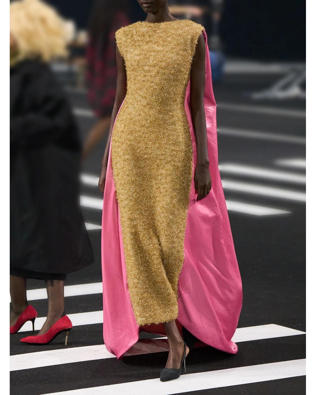 Willy Chavarria Natural Metallic Plush Midi Dress
