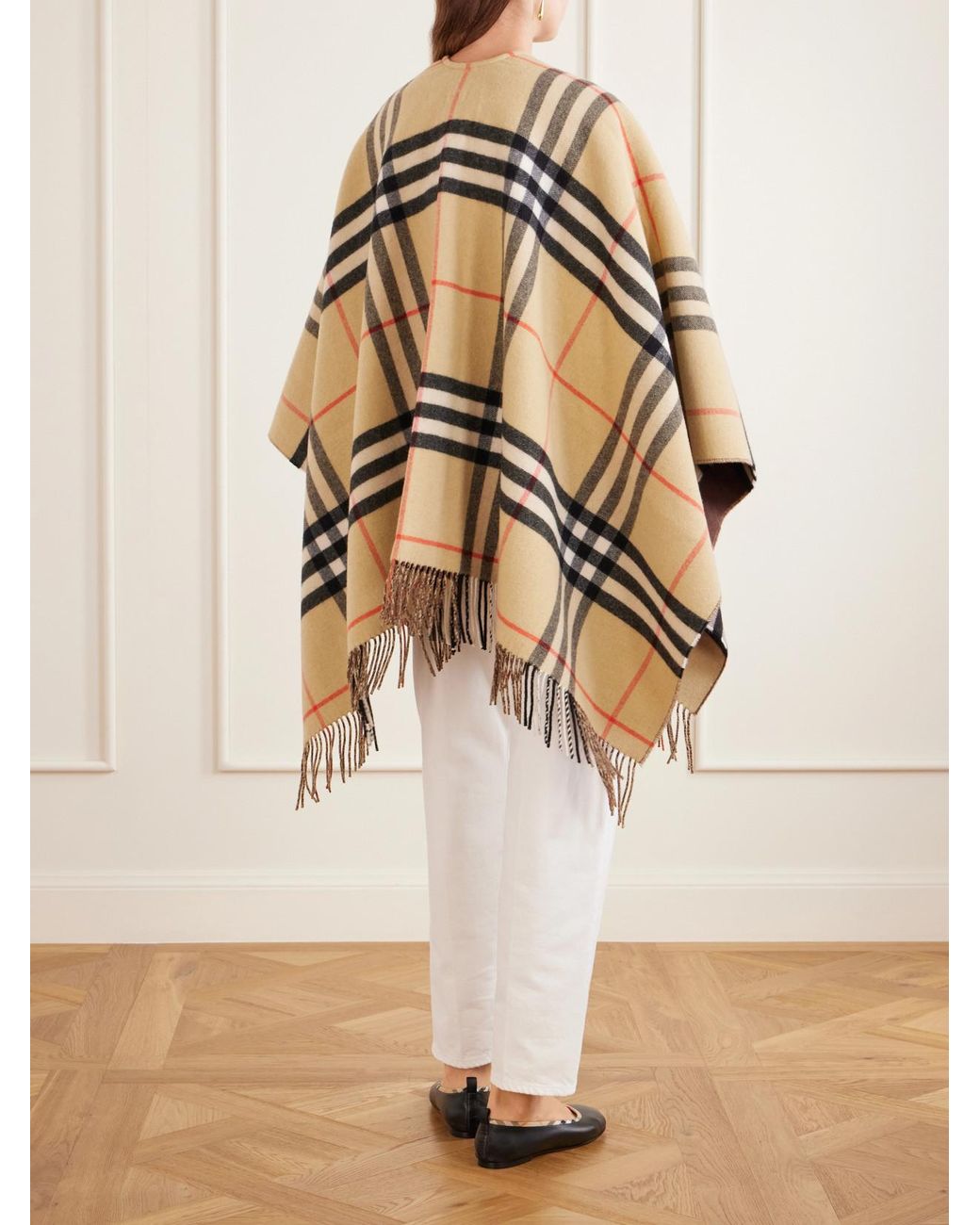 Burberry Brown Fringed Checked Cashmere And Wool-Blend Cape