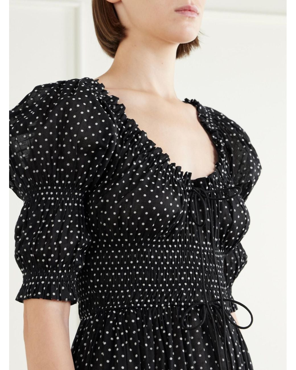 Doen Black Ischia Polka-Dot Organic Cotton-Voile Midi Dress