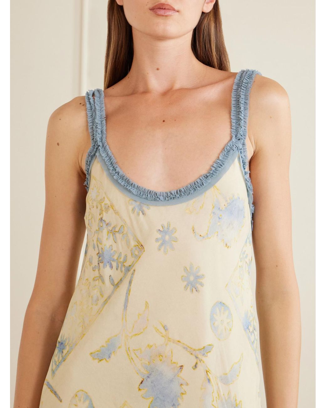 Sir White Cecile Ruffled Printed Chiffon Maxi Dress