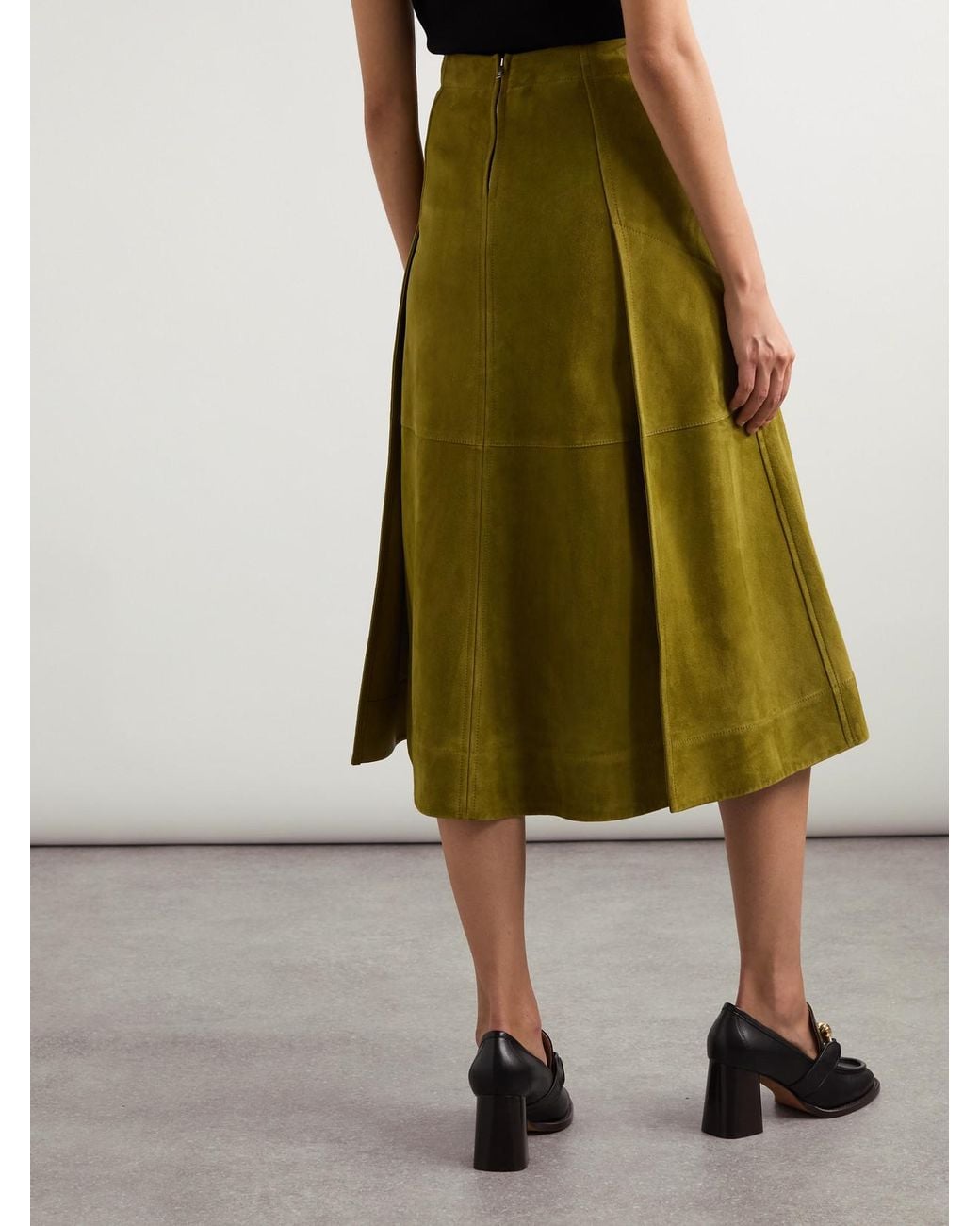 Bottega Veneta Green Suede Leather Midi Skirt Clothing