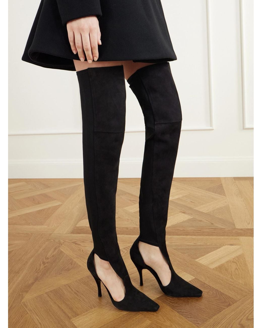 Alaïa Black Cuissardes 100 Suede And Stretch-Knit Over-The-Knee Boots