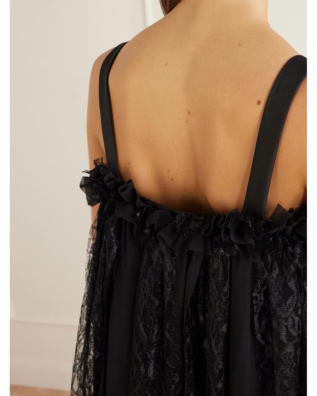 Comme des Garçons Black Ruffled Lace And Chiffon-Trimmed Drill Midi Dress