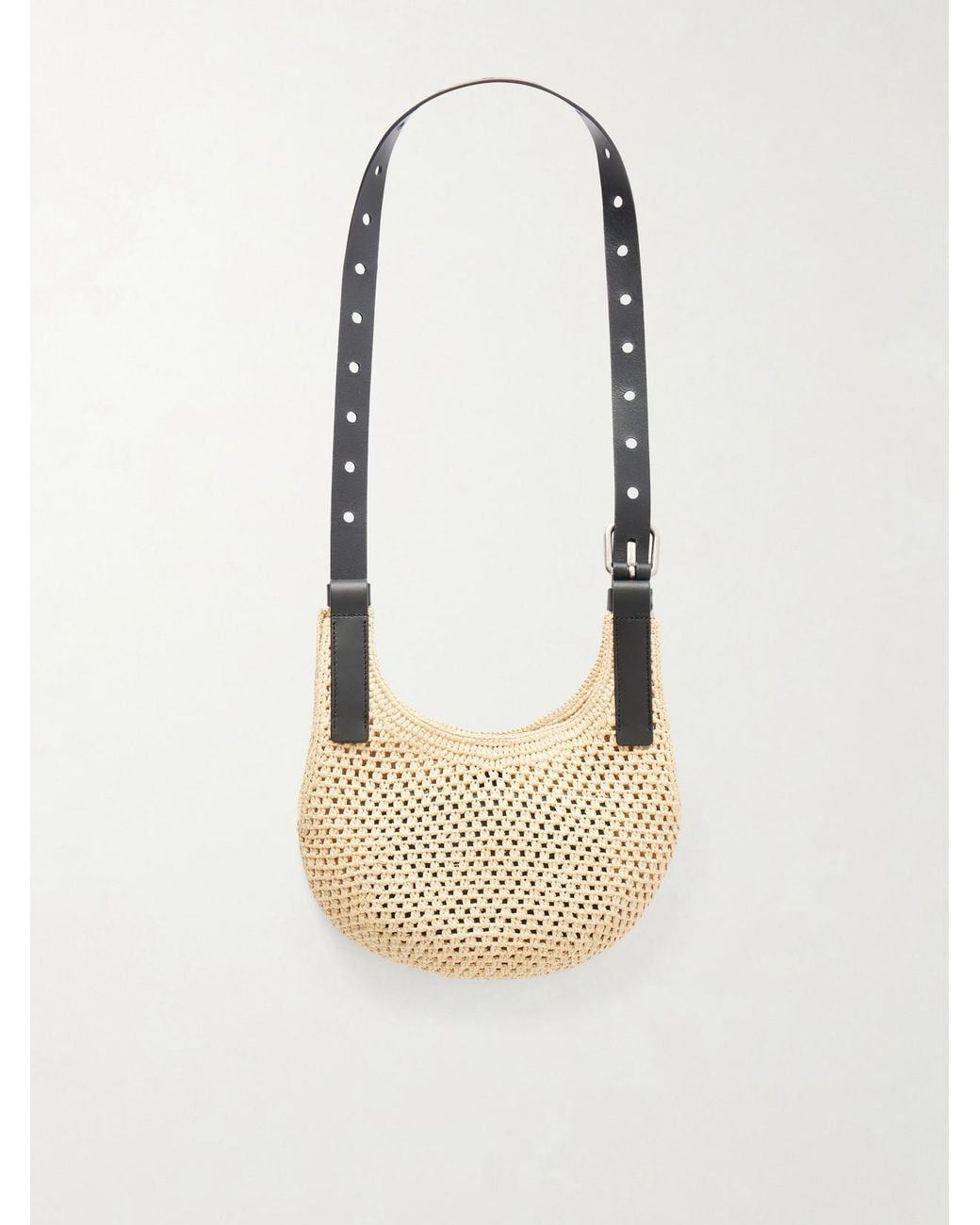 Loewe White Paula's Ibiza Punch Hole Mini Leather-Trimmed Raffia Shoulder Bag