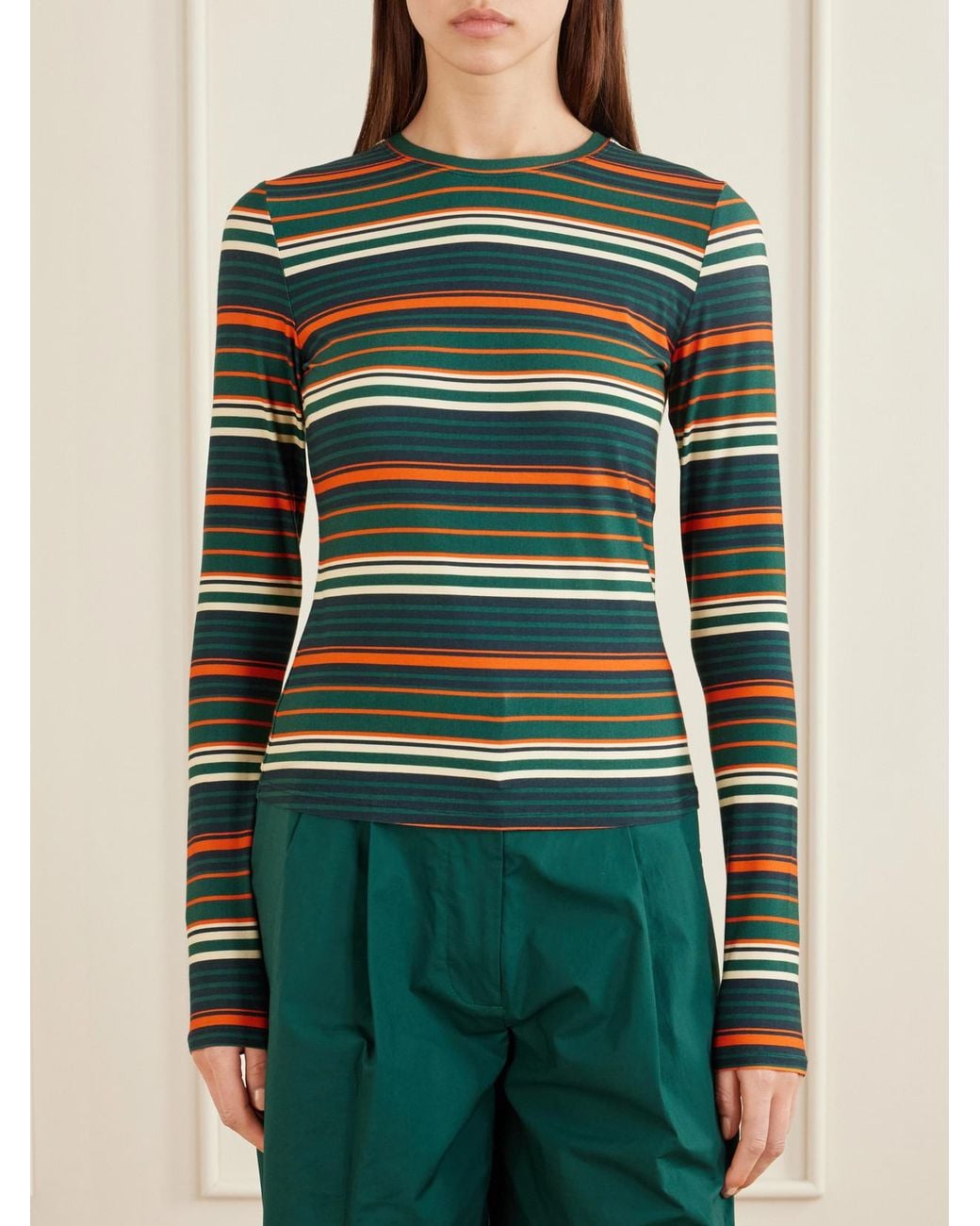 Proenza Schouler Green Mae Striped Stretch-Jersey T-Shirt