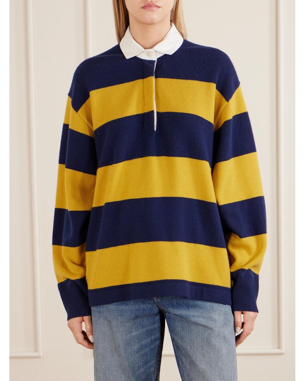 Nili Lotan Blue Rashida Striped Wool And Cashmere-Blend Polo Sweater