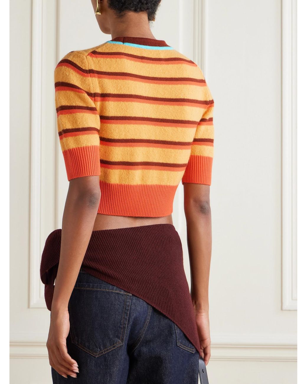Christopher John Rogers Orange Striped Brushed Merino Wool-Blend Sweater