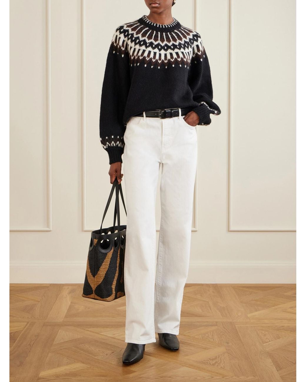 Doen Black Field Fair Isle Wool-Blend Sweater