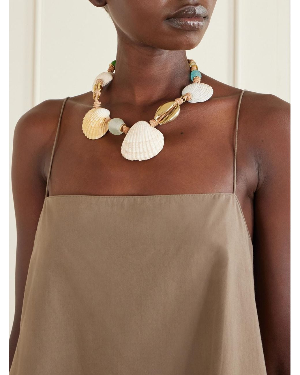Tohum Design Natural Samsara-Plated, Leather And Seashell Beaded Necklace