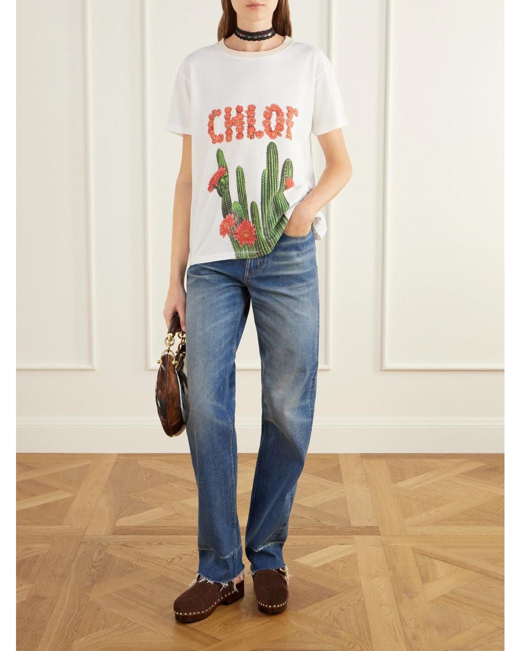 Chloé White Cactus Logo-Printed Cotton-Jersey T-Shirt