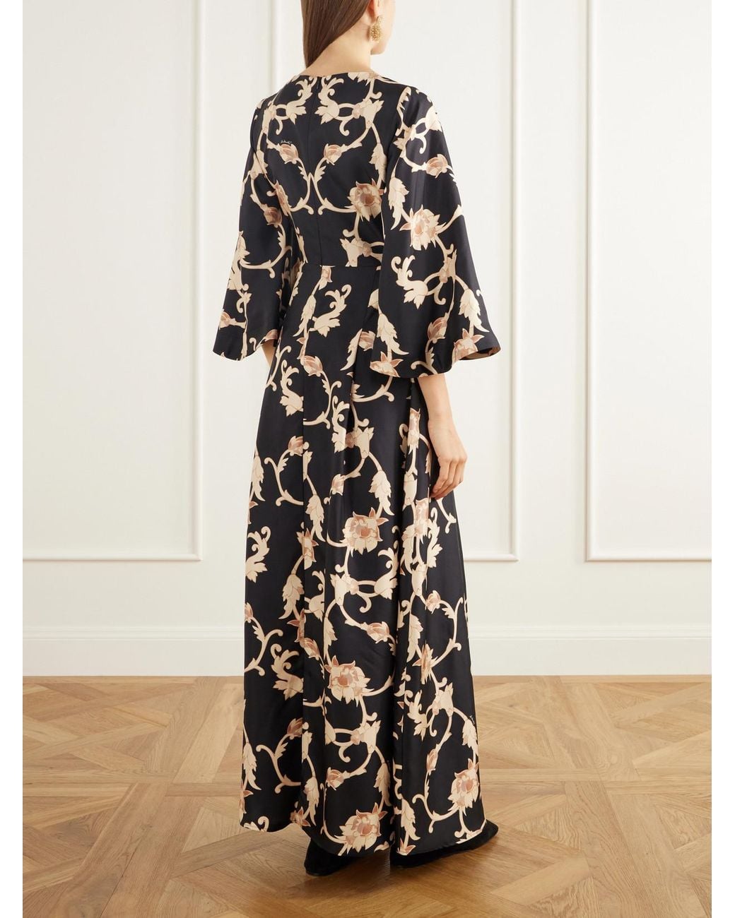 LaDoubleJ White Belle Floral-Print Silk-Twill Maxi Dress