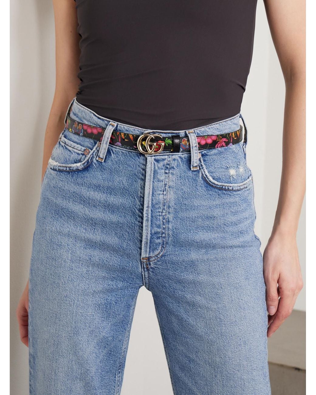 Gucci Multicolor Marmont Reversible Floral-Print Leather Belt