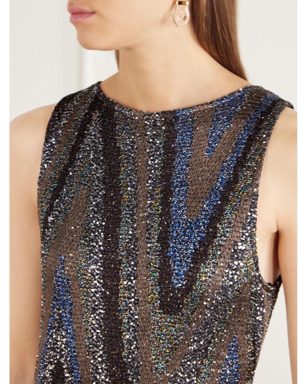 Missoni White Sequin-Embellished Striped Metallic Crochet-Knit Maxi Dress