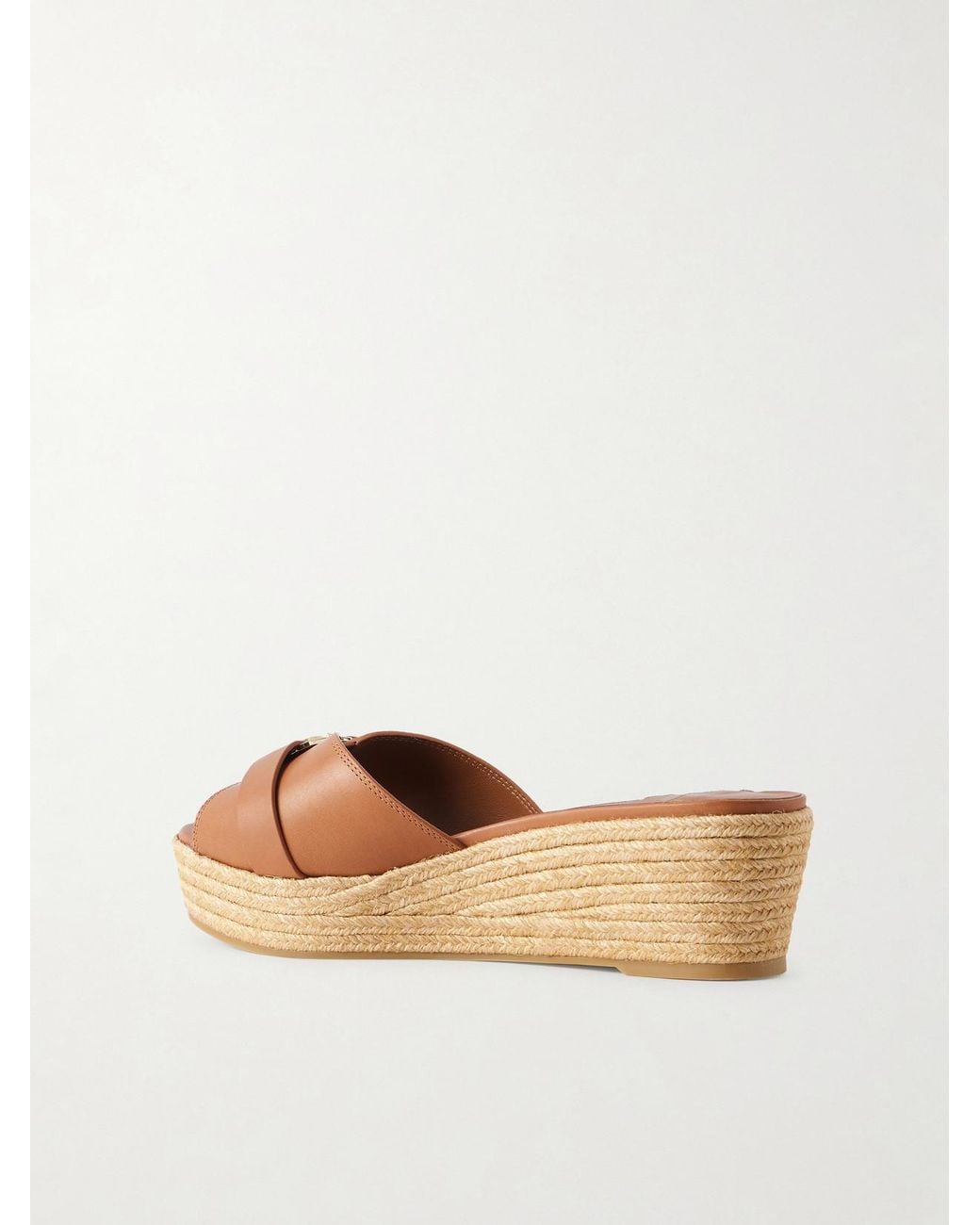 Jimmy Choo Natural Leda Logo-Embellished Leather Platform Espadrilles