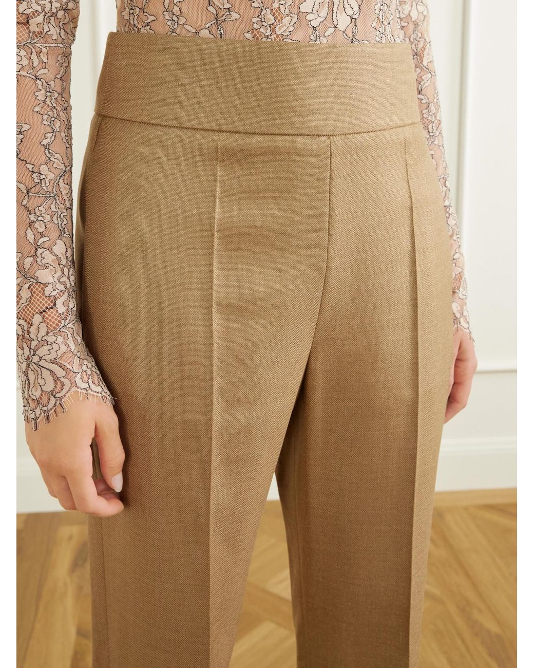 Valentino Garavani Natural Wool And Silk-Blend Straight-Leg Pants