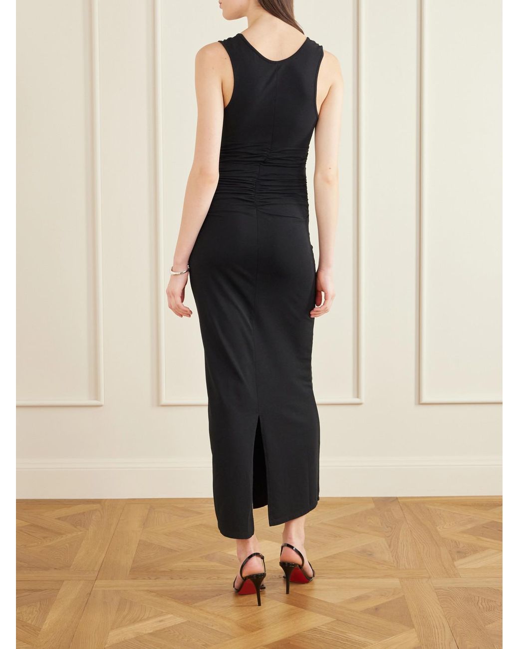 Another Tomorrow Black Ruched Stretch-Jersey Maxi Dress
