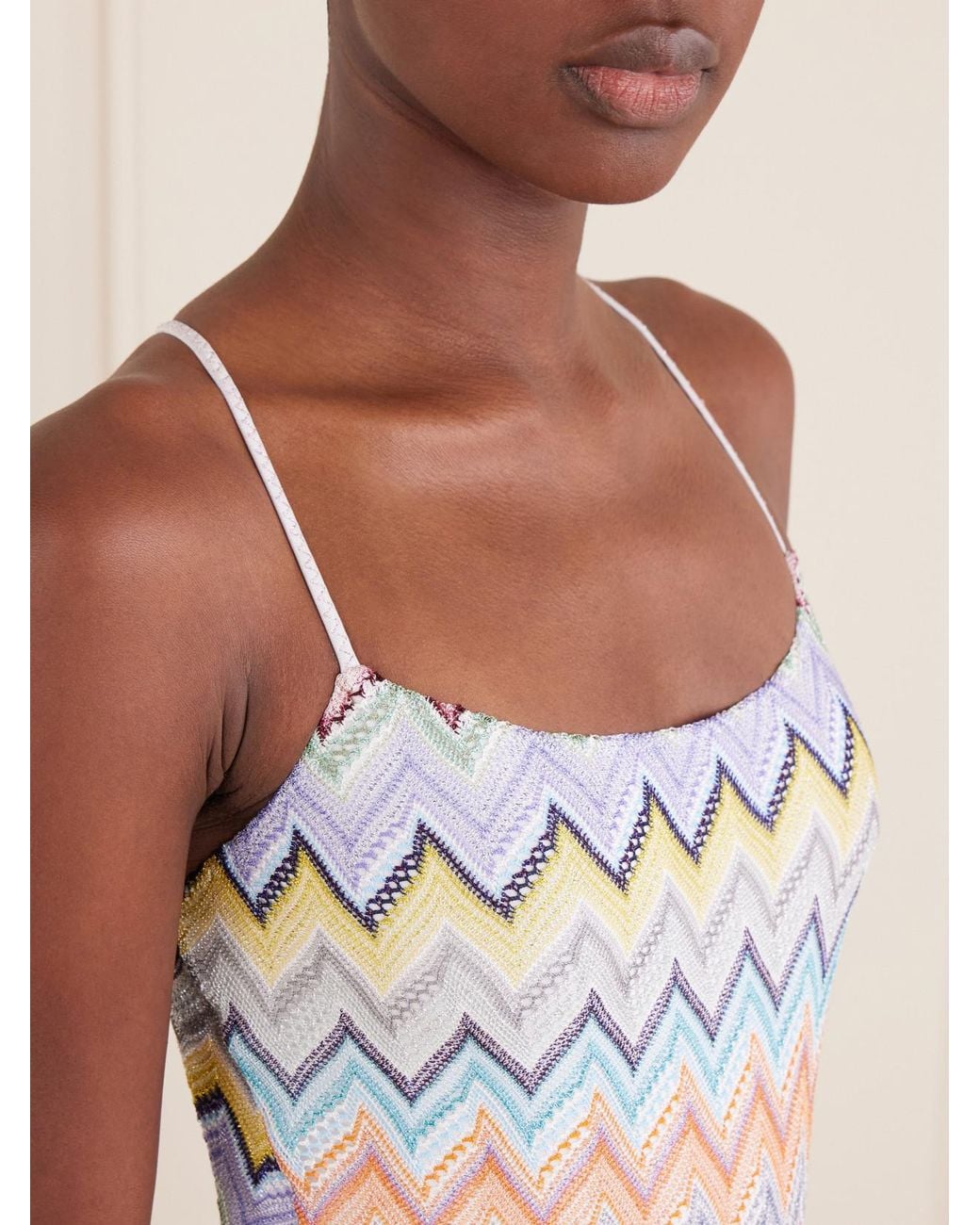 Missoni White Striped Crochet-Knit Swimsuit
