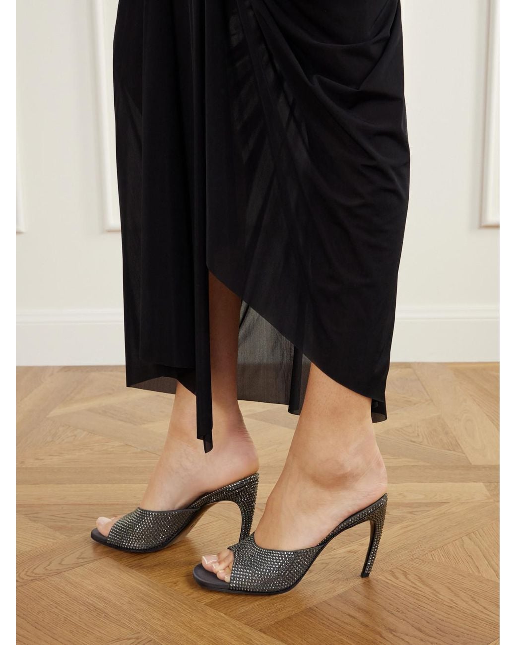 The Attico Gray Betta 95 Crystal-Embellished Satin Sandals