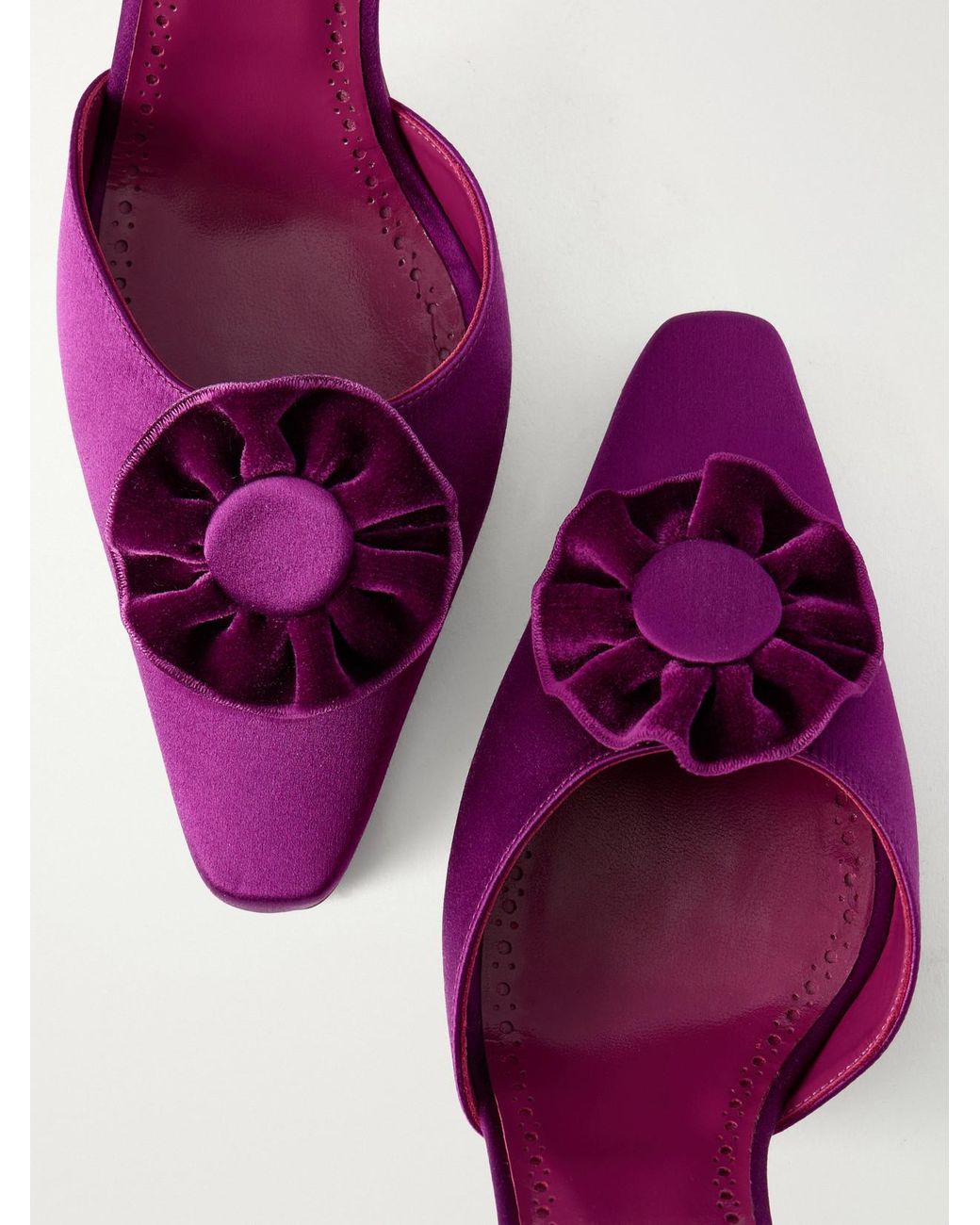 Manolo Blahnik Pink Caulosli 90 Velvet-Trimmed Satin Slingback Pumps