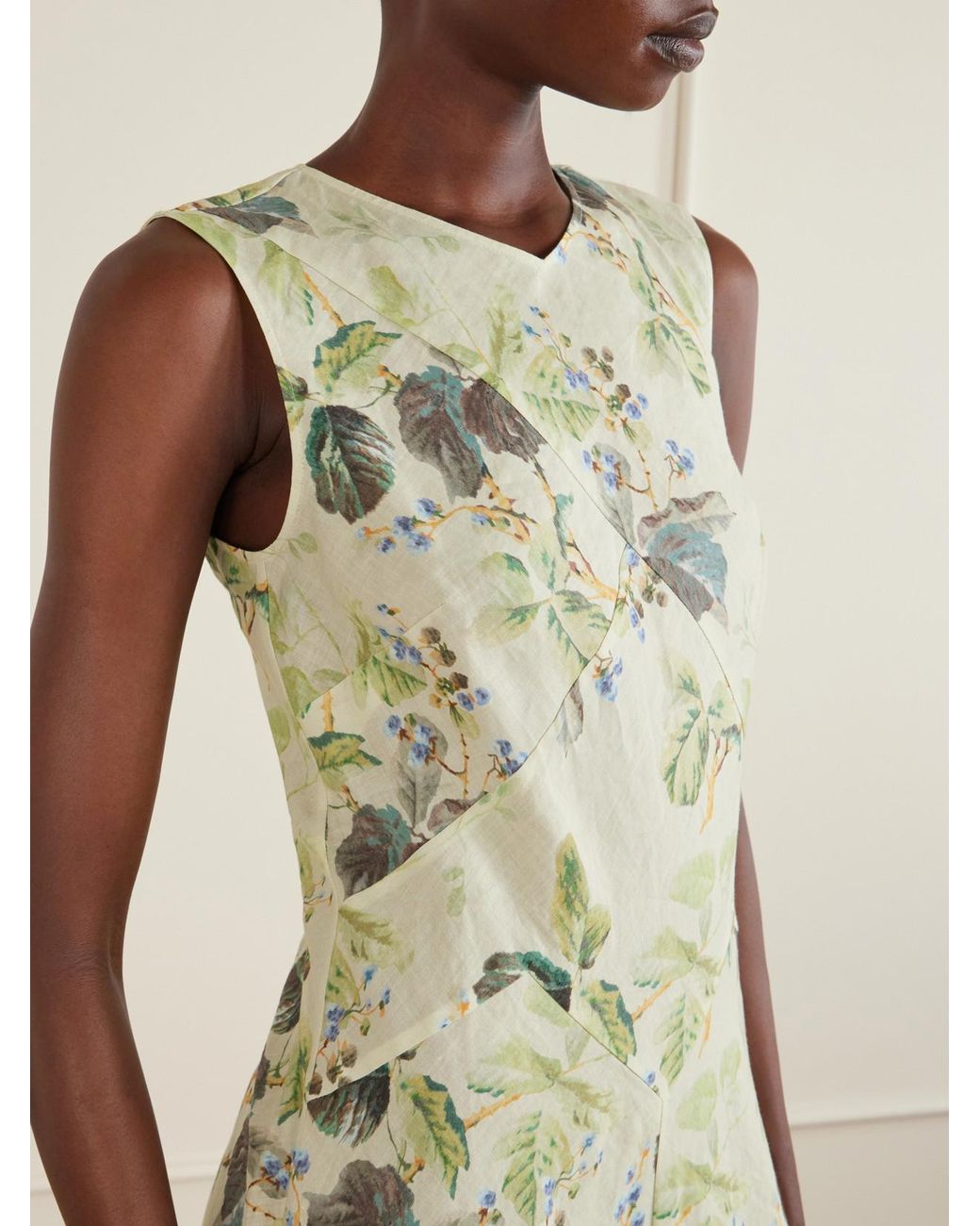 Doen White Adelana Printed Ramie Midi Dress