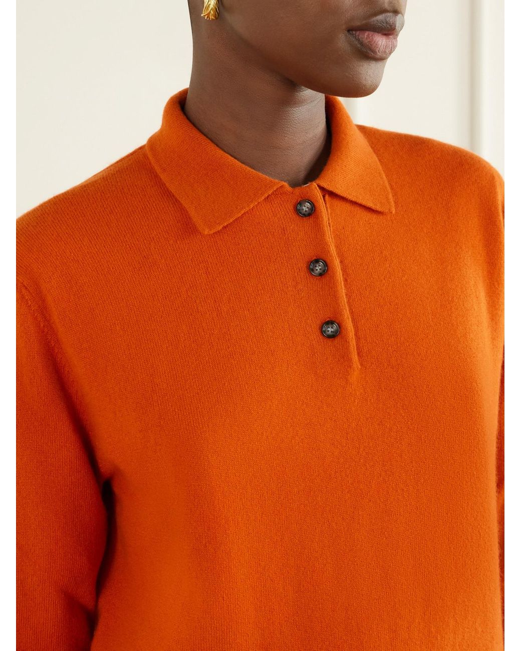 Allude Orange Cashmere Polo Sweater