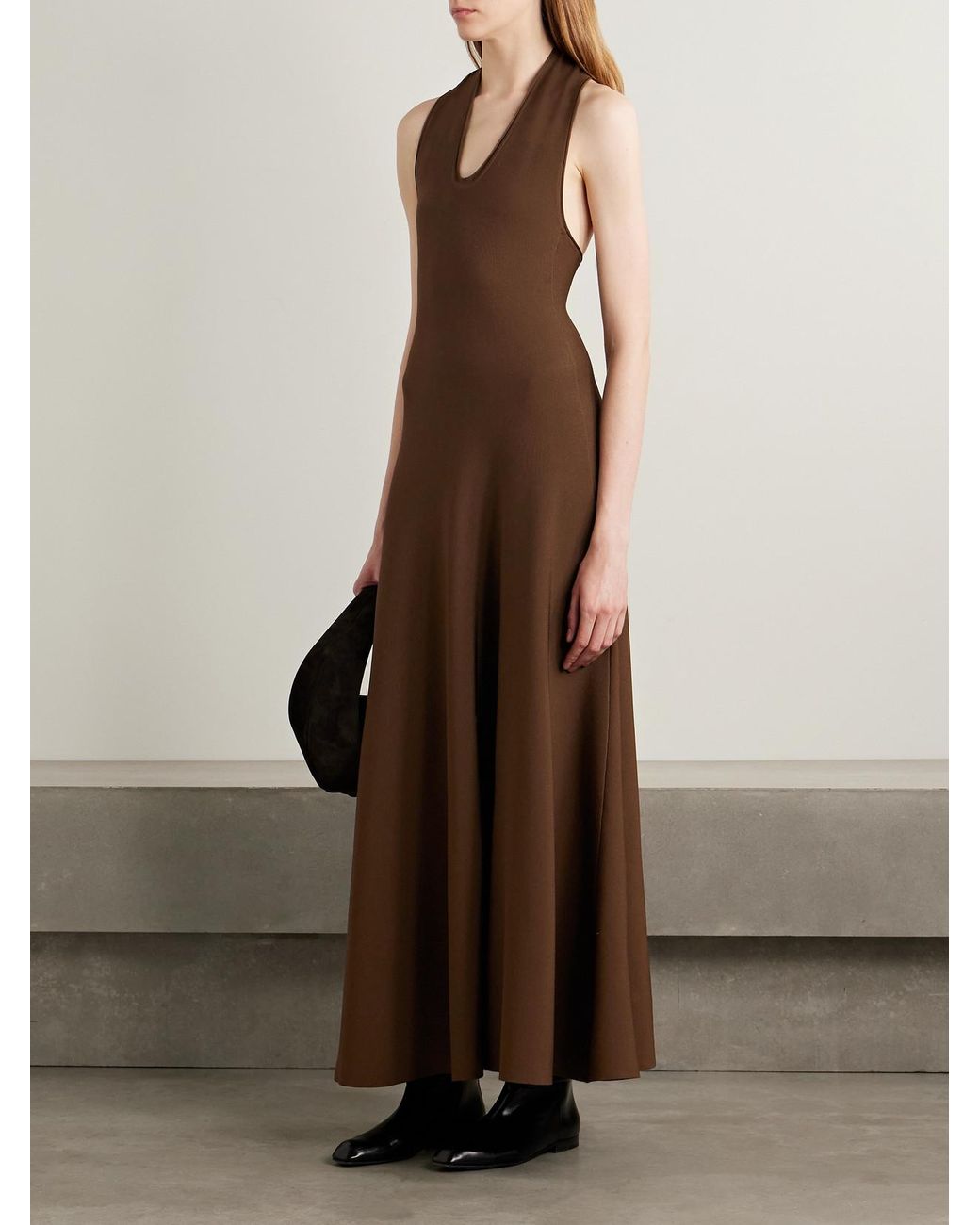 KHAITE Melina Stretch-Knit Halterneck Maxi Dress in Brown | Lyst