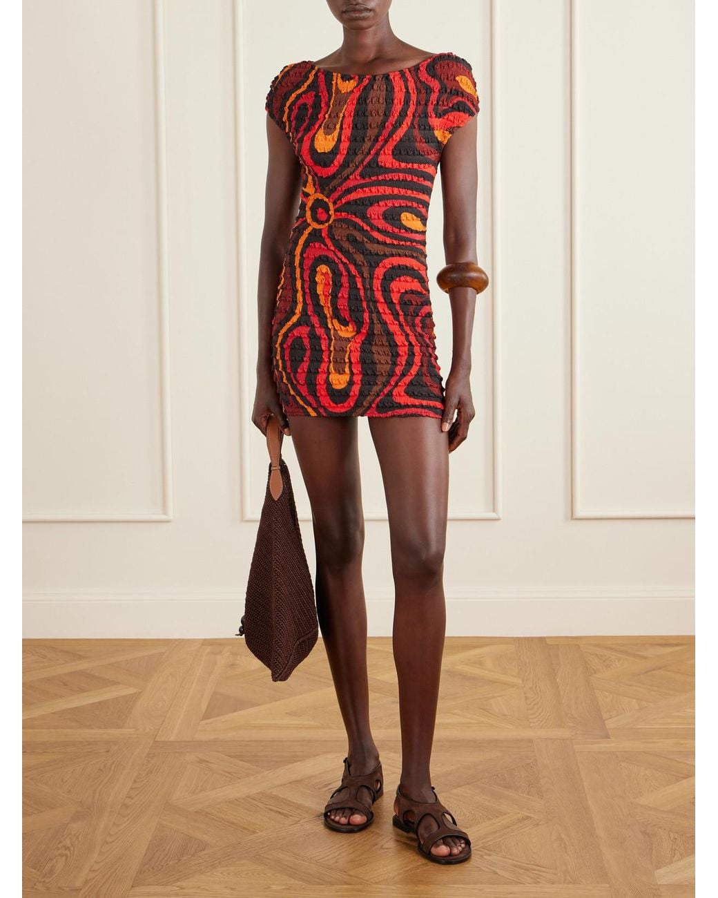 Emilio Pucci Red Shibori Crinkled-Crepe Printed Mini Dress