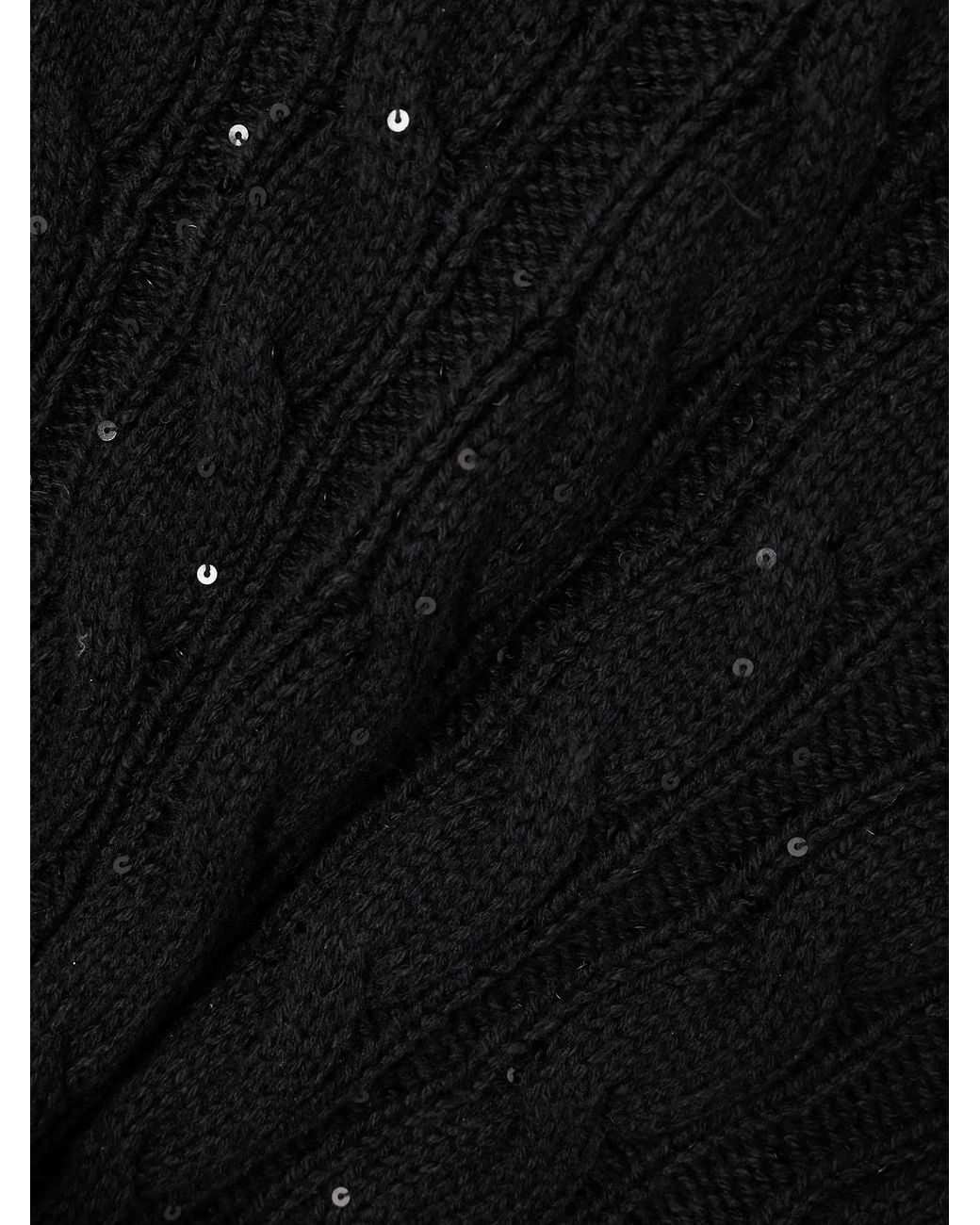 FRAME Black Sequin-Embellished Cable-Knit Cotton-Blend Sweater
