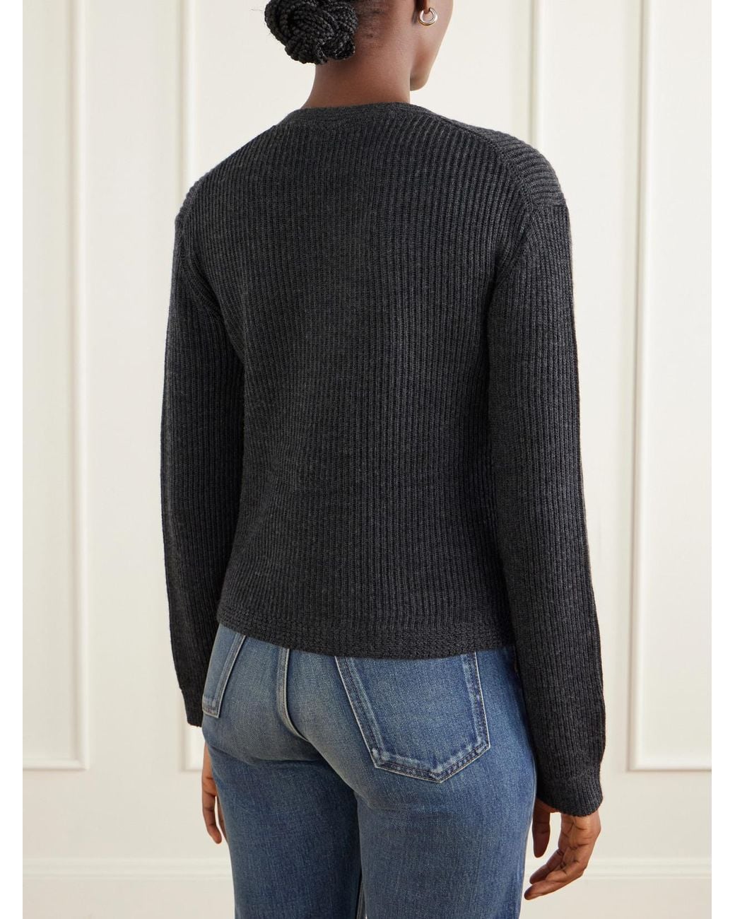 R13 Black Double-Breasted Ribbed-Knit Merino Wool Cardigan